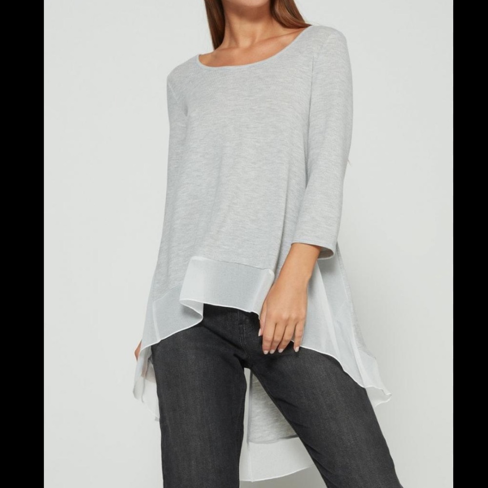 bar III Womens Chiffon-Trim Tunic Blouse, Grey, X-Small
